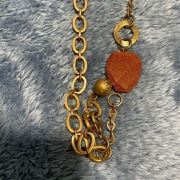 Bohemian Necklace Gold-tone With Cloth, Hand-carved Wooden Beads 23” Length - Picture 4 of 8